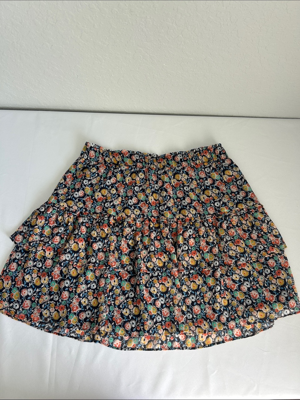LOFT Floral Tiered Mini Skirt NWT Size Large Elastic Waist Boho Cottagecore - Picture 4 of 7